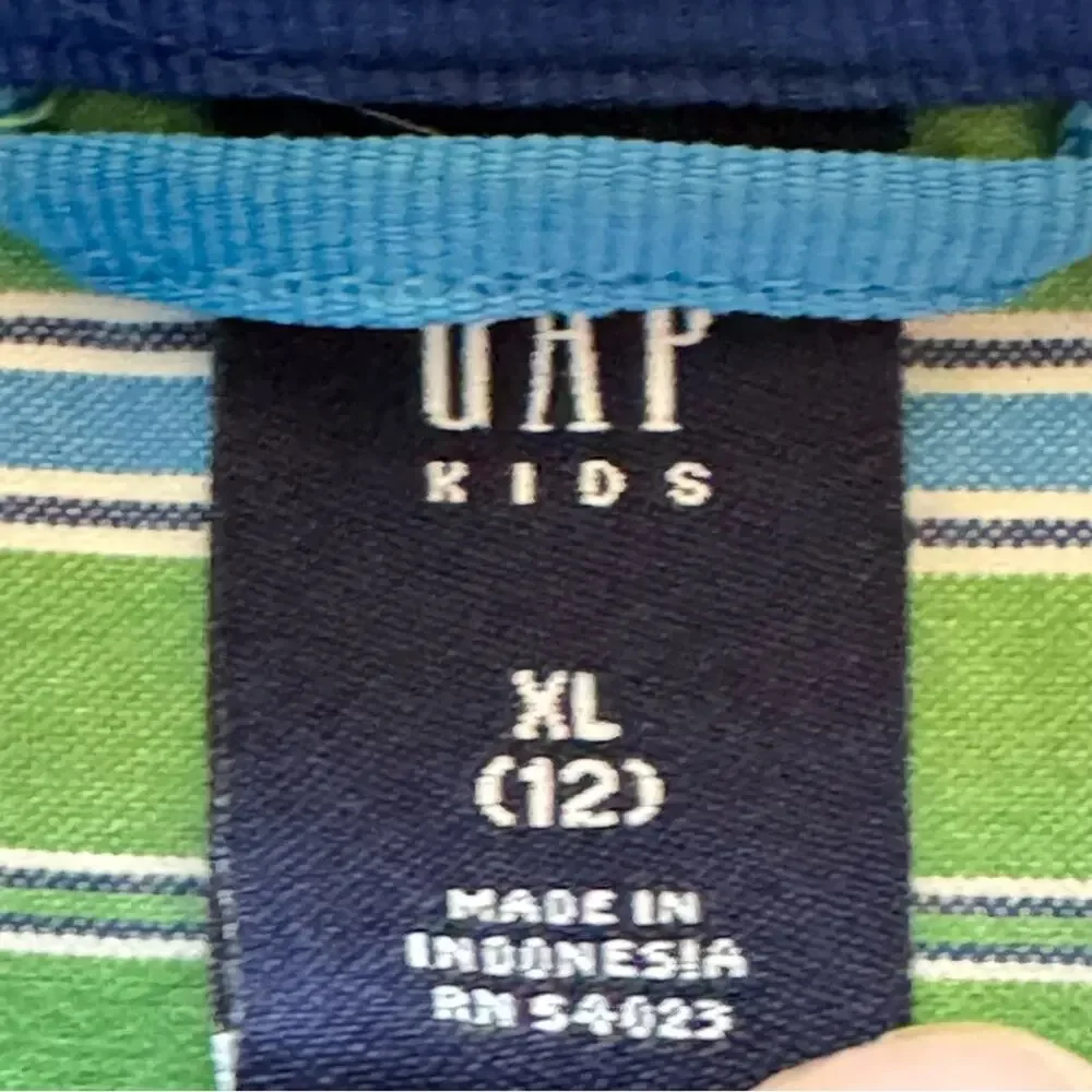 Gap Kids striped green blue long sleeve button-down shirt top size XL  b32